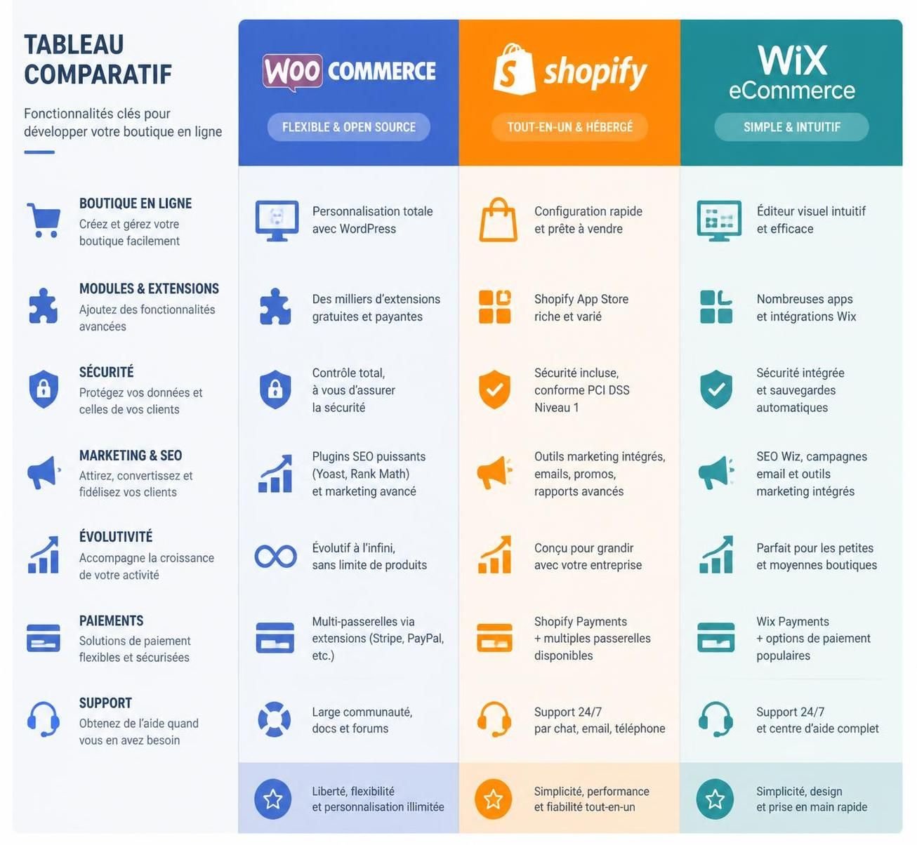 découvrez les avantages et inconvénients de woocommerce, shopify et wix ecommerce pour choisir la meilleure plateforme et réussir votre boutique en ligne.